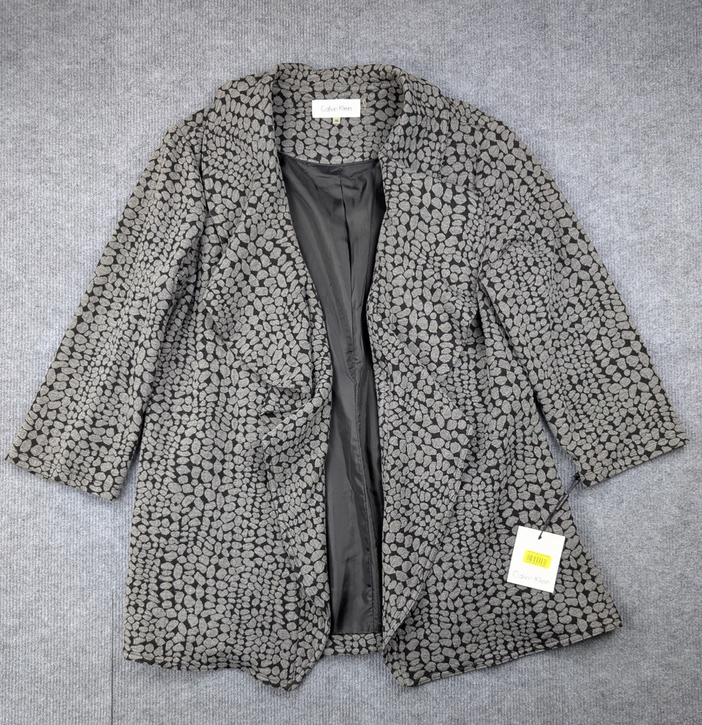 Calvin Klein Knit Blazer Womens 16 Career Waterfall Textured Cardigan Gray